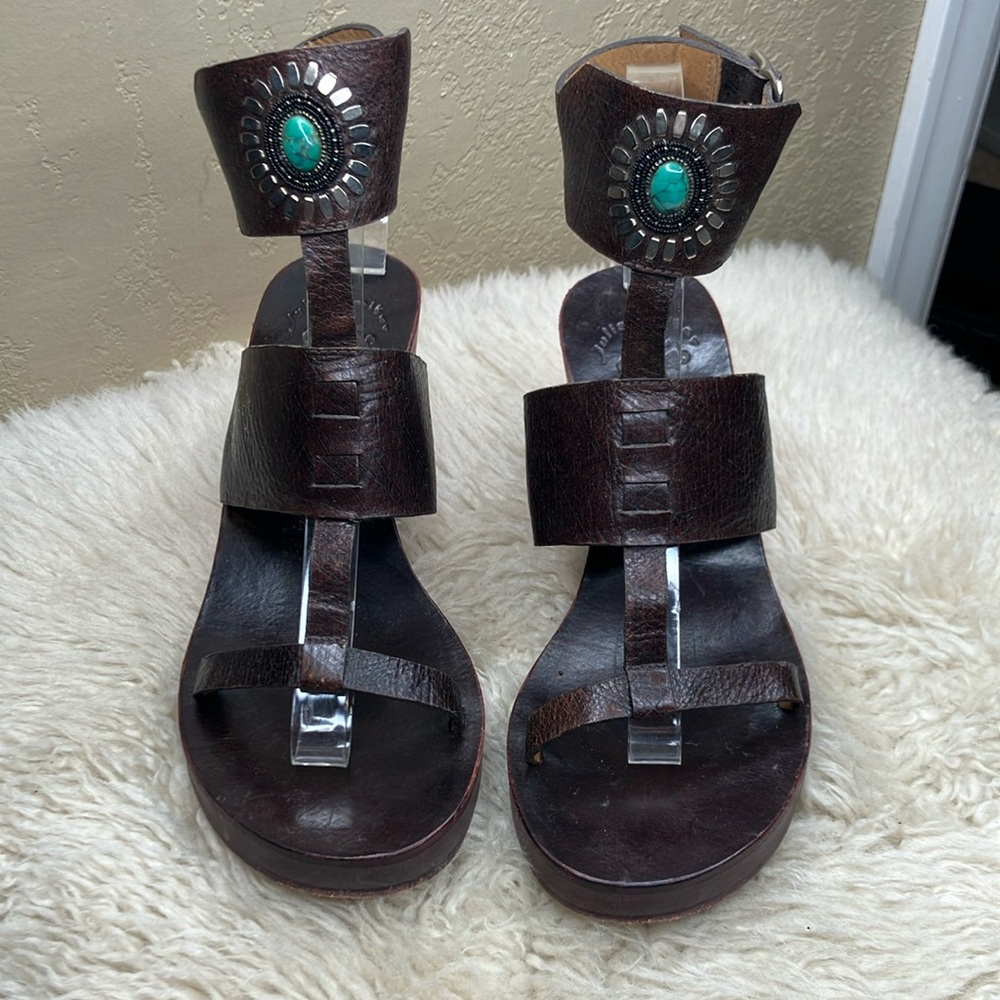 Julia Pfeifer for Calleen Cordero Leather Sandals with Turquoise Accent